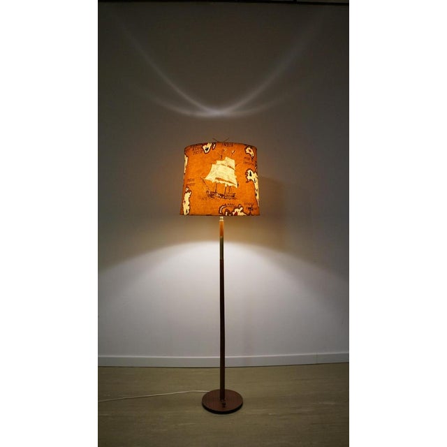 Mid-Century Modern Mid-Century Linen and Teak Floor Lamp attributed to Rupert Nikoll, 1950s For Sale - Image 3 of 12
