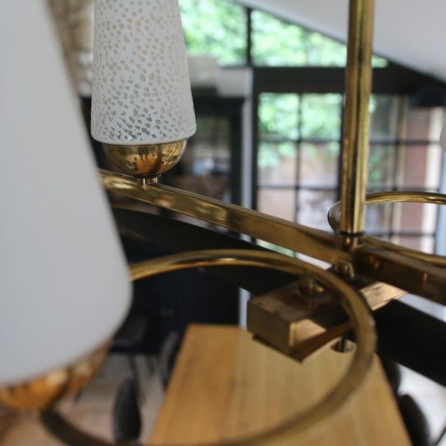Art Deco Opaline and Brass Chandelier, 1950s For Sale - Image 14 of 18