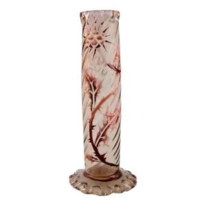 Clear Frosted Art Glass Vase with Thistle Pattern by Emile Gallé