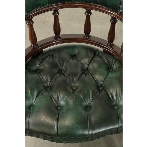Chesterfield Desk Chairs in Green Flame-Patterned Cowhide Leather, Set of 2 For Sale - Image 6 of 16
