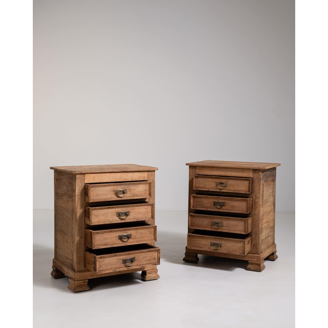 Traditional Pair of Oak Chests of Drawers with Brass Hardware, Antique, France, Early 20th Century For Sale - Image 3 of 16