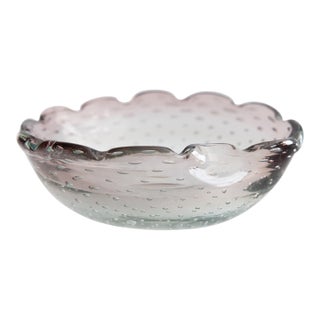 Vintage Italian Murano Scalloped Art Glass Controlled Bubbles Bowl For Sale