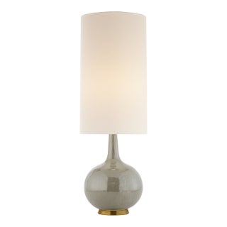 AERIN by Visual Comfort Signature Hunlen Cordless Table Lamp in Shellish Gray with Linen Shade For Sale