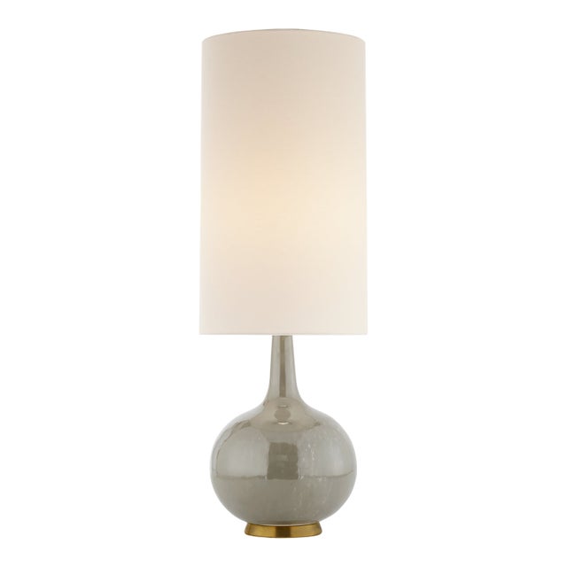 AERIN by Visual Comfort Signature Hunlen Cordless Table Lamp in Shellish Gray with Linen Shade For Sale