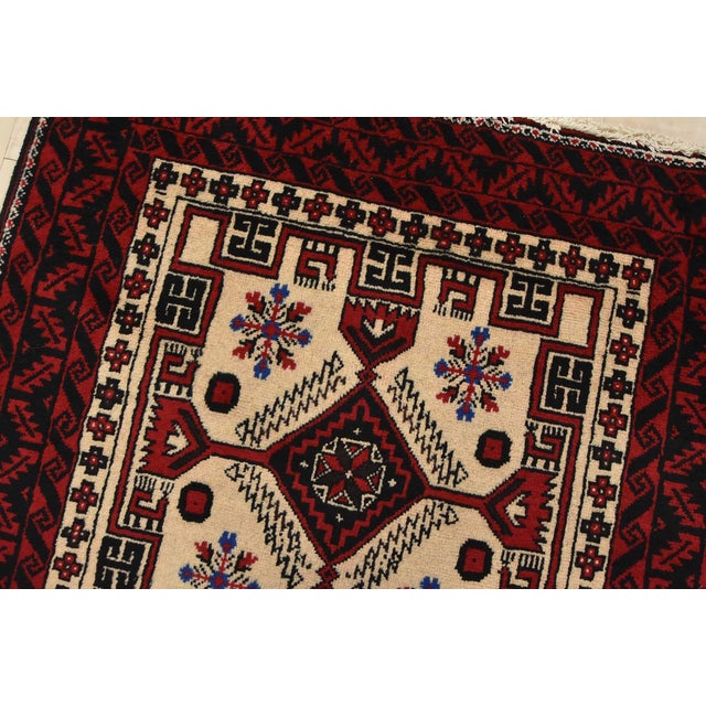 Baloch Rug 3’4” X 6’1” Ivory Wool Vintage Tribal Hand-Knotted Oriental Carpet For Sale In Philadelphia - Image 6 of 12