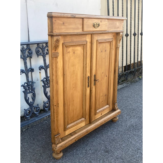 Rustic European Pine Corner Cupboard With Two Doors and One Drawer For Sale - Image 3 of 14