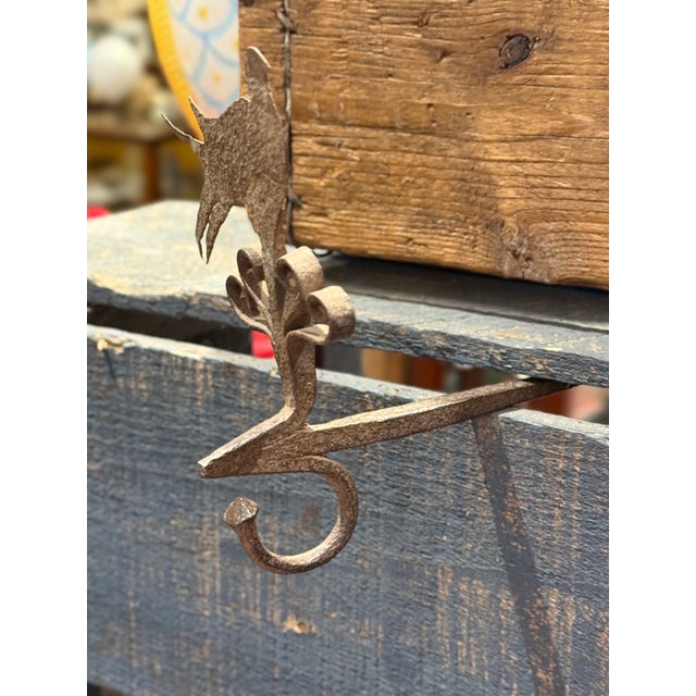 Rare Late 17th / Early 18th Century Forged Iron Oil Lamp Hook With Bird Motif For Sale - Image 6 of 8