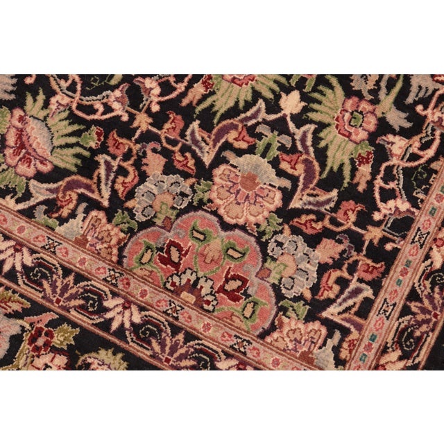 Renaissance Intricate Floral Pak-Persian Black/Red Wool Rug - 6'1'' X 9'4'' For Sale - Image 3 of 9