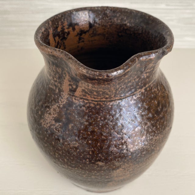 Brown Antique Earthenware Milk Pitcher in Mottled Brown With Drip Glaze For Sale - Image 8 of 12