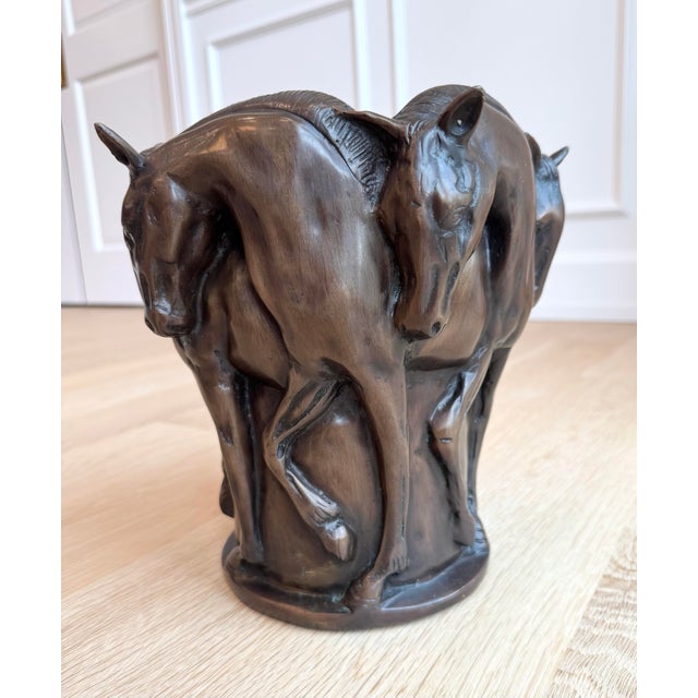 English Substantial European Cast Bronze Five Horses Vase / Sculpture For Sale - Image 3 of 10