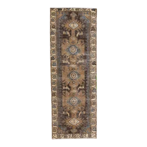 1960s Vintage Persian Distressed Handmade Tribal Brown Wool Runner
