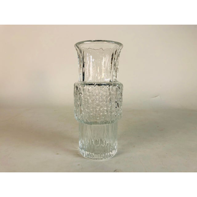 1960s Mid Century Modern Iittala Finland textured glass vase. Great design and form! Marked underneath.