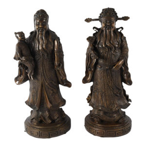 Pair of Large Chinese Bronze Wisemen Figures With Ruyi and Child, 20th Century