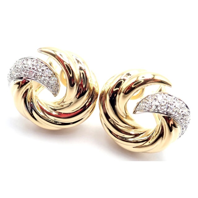 Verdura 18k Yellow Gold Diamond Swirl Earrings *This earrings are made for pierced ears. **Retail Price: $18,500 Details:...