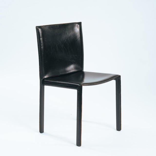 Mid-Century Modern Vintage Black Leather Pasqualina Dining Chairs by Enrico Pellizzoni, Italy, 1981, Set of 6 For Sale - Image 3 of 18