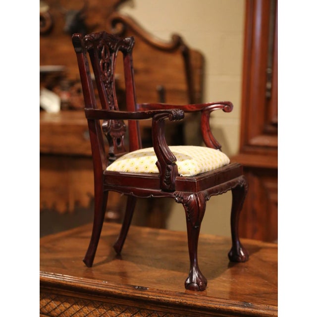 English Mahogany Chippendale Doll Armchair With Upholstered Seat For Sale In Dallas - Image 6 of 8