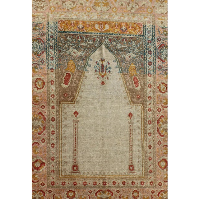 Antique Hand Knotted Turkish Sivas Prayer Rug With Floral Design in Ivory, Taupe, and Pink For Sale - Image 4 of 7