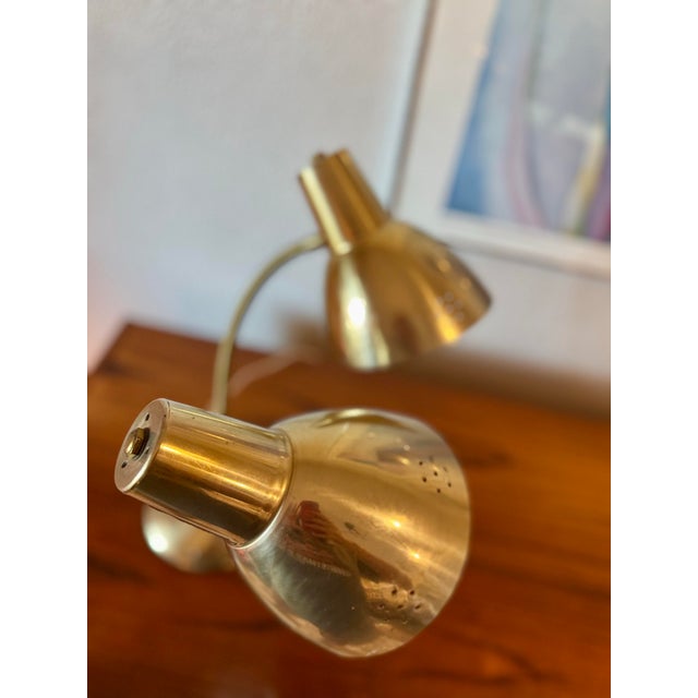 Vintage Double Gooseneck Brass Desk Lamp With Perforated Shades and 3 Way Lighting, Circa 1960s For Sale - Image 11 of 12