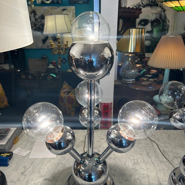 Vintage 1970s Atomic Chrome Lamps a Pair For Sale In Miami - Image 6 of 12