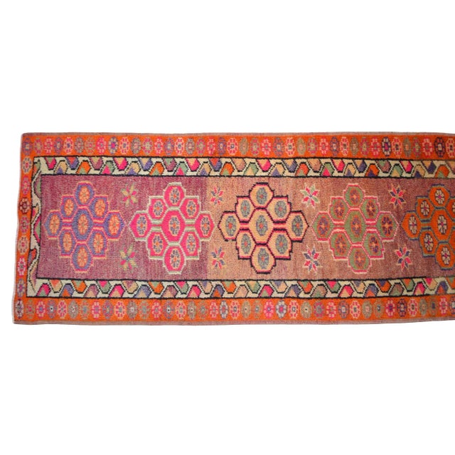 1970s Hand Knotted Pink and Orange Runner For Sale - Image 9 of 12