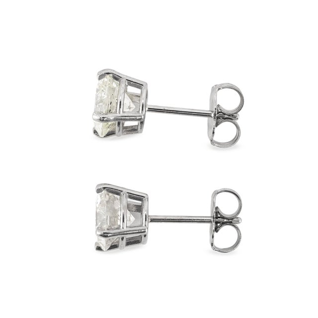 Unisex 14k White Gold 2.14ctw Round Cut Diamond 4 Prong Push Back Stud Earrings, A Pair For Sale In Houston - Image 6 of 8