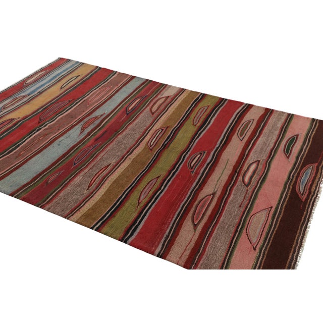 1950s Vintage Heriz Persian Kilim in Pink and Colorful Geometric Stripes - Rug & Kilim For Sale - Image 5 of 7