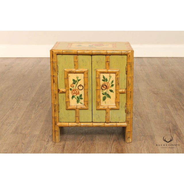 Vintage Faux Bamboo Paint Decorated Low Two-Door Cabinet For Sale - Image 11 of 13