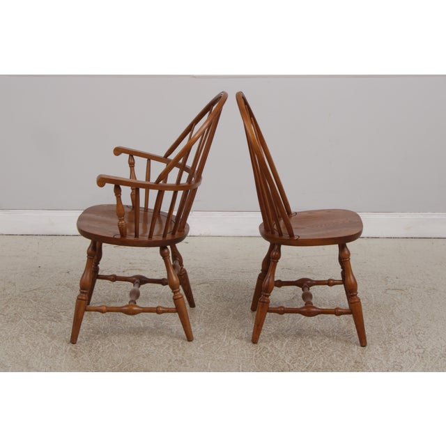 Wood Set of 6 Hitchcock Oak Windsor Style Dining Room Chairs For Sale - Image 7 of 18