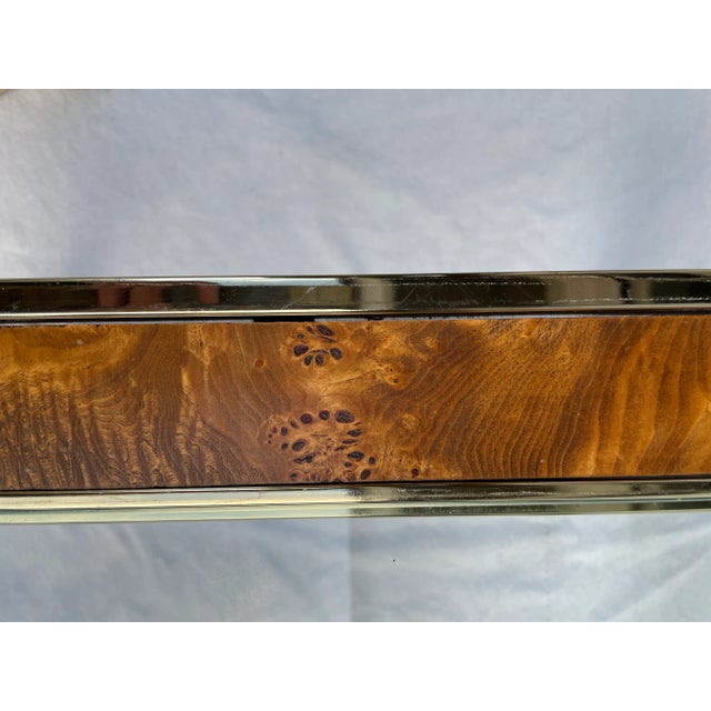 1960's Brass, Burl-Wood and Glass Parsons Side Table For Sale - Image 9 of 13