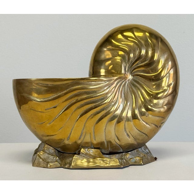 Large Vintage Solid Brass Nautilus Shell Planter Cachepot or Bottle Chiller For Sale - Image 9 of 12