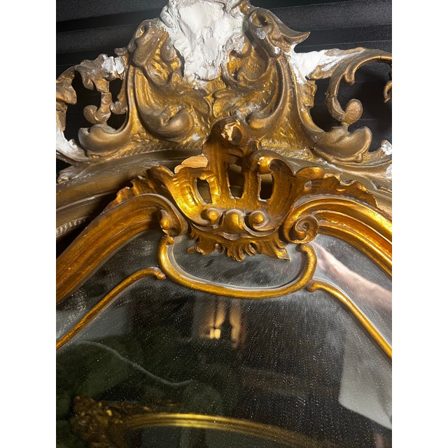 Gold French Antique Louis XV Giltwood Mantle Mirror For Sale - Image 8 of 12
