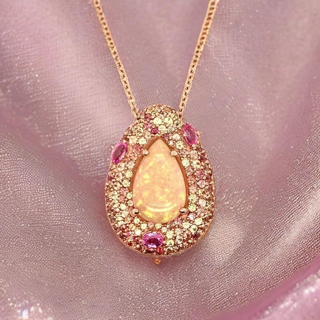 Natural Ethiopian Opal Sapphire Necklace 14k Gold 11.5 TCW GIA Certified For Sale - Image 11 of 18