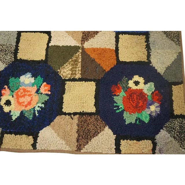 1920s Multi Grid Folk Art Antique American Hooked Rug 6'0" X 9'0" Woven Wool Carpet For Sale In New York - Image 6 of 11