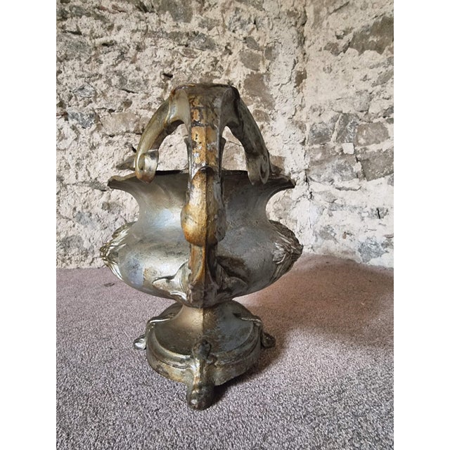 Gold Large Antique Cast Iron Jardinière on Foot, France, 1900s For Sale - Image 8 of 17