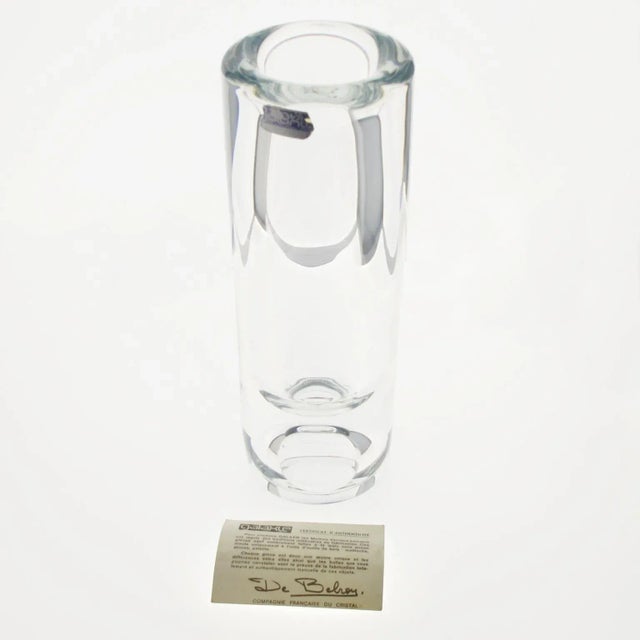 Modernist crystal vase produced by Compagnie Francaise du Cristal De Belroy for Daum, circa 1970. Modern slim design with...