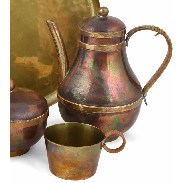 Vintage Brass & Copper Centrepiece and Tea Set by Harald Buchrucker, 1950s, Set of 6 For Sale - Image 4 of 6