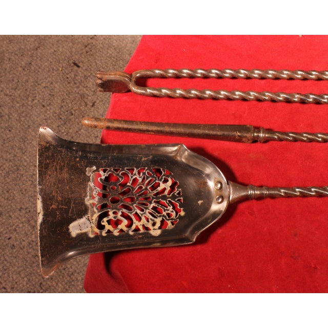 Antique Steel and Bronze Fireplace Set, 1800s, Set of 3 For Sale - Image 4 of 8