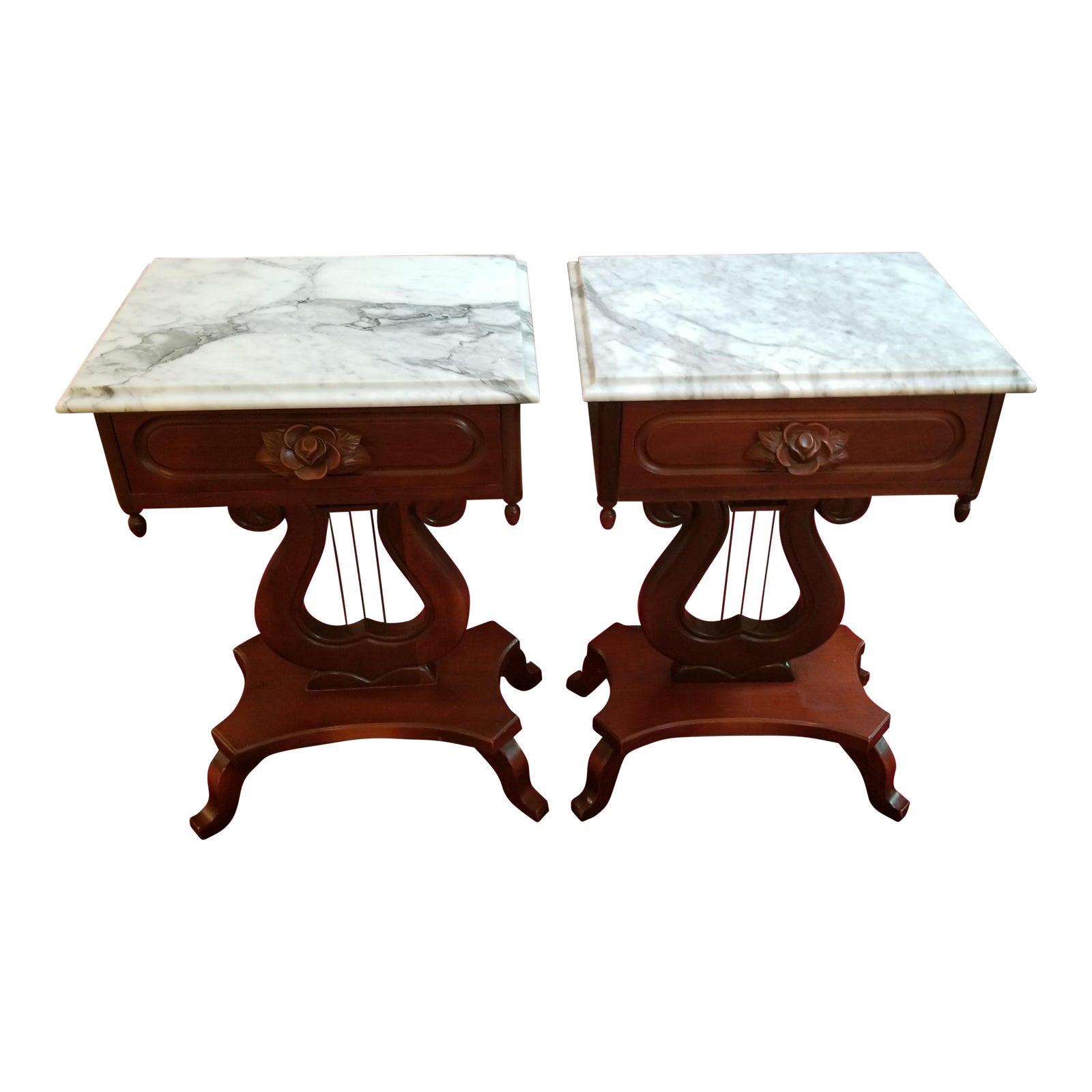 Mid 20th Century Attributed Pelham, Shell and Leckie Italian Marble Top End Tables a Pair