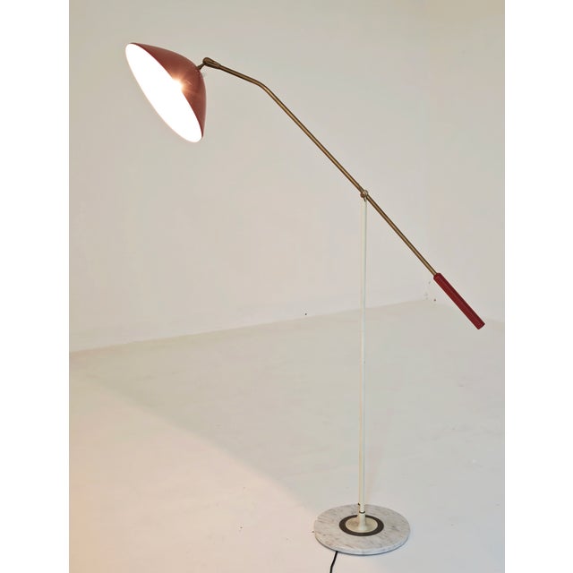 Stone Vintage Floor Lamp in Red Marble with Brass and Metal from Stilnovo, 1950 For Sale - Image 7 of 17