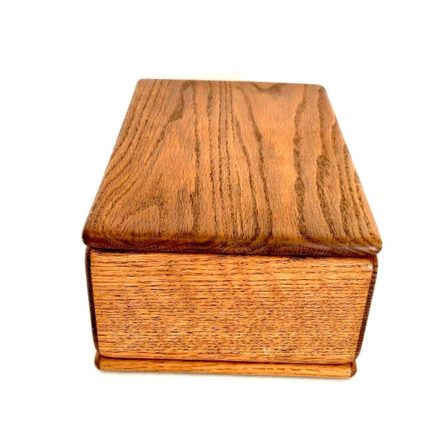 Mid-Century Modern 1970s American Craftsman Oak Wood Jewelry Box With Drawer For Sale - Image 3 of 16