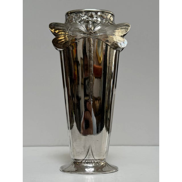 Vintage Christofle Art Nouveau Silverplate Dragonfly Vase, signed. In various cultures worldwide, the dragonfly holds...