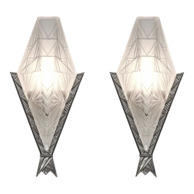 A Pair of French Art Deco Wall Sconces by Ejg & Monix 1930 France - 3 Pairs Available For Sale