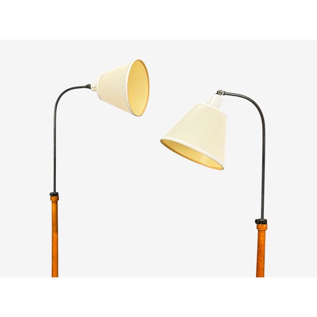 1940s 1940s Swedish Modern, Floor Lamps, Burl, Ebonized Wood, Fabric - a Pair For Sale - Image 5 of 13