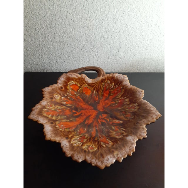 1960s Artist Signed Treasure Craft Leaf Shaped Shallow Bowl With Handle For Sale - Image 4 of 7
