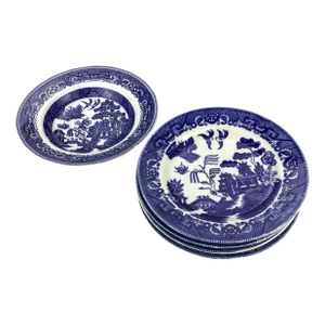 Set of 5 Vintage Willow Pattern Dishes