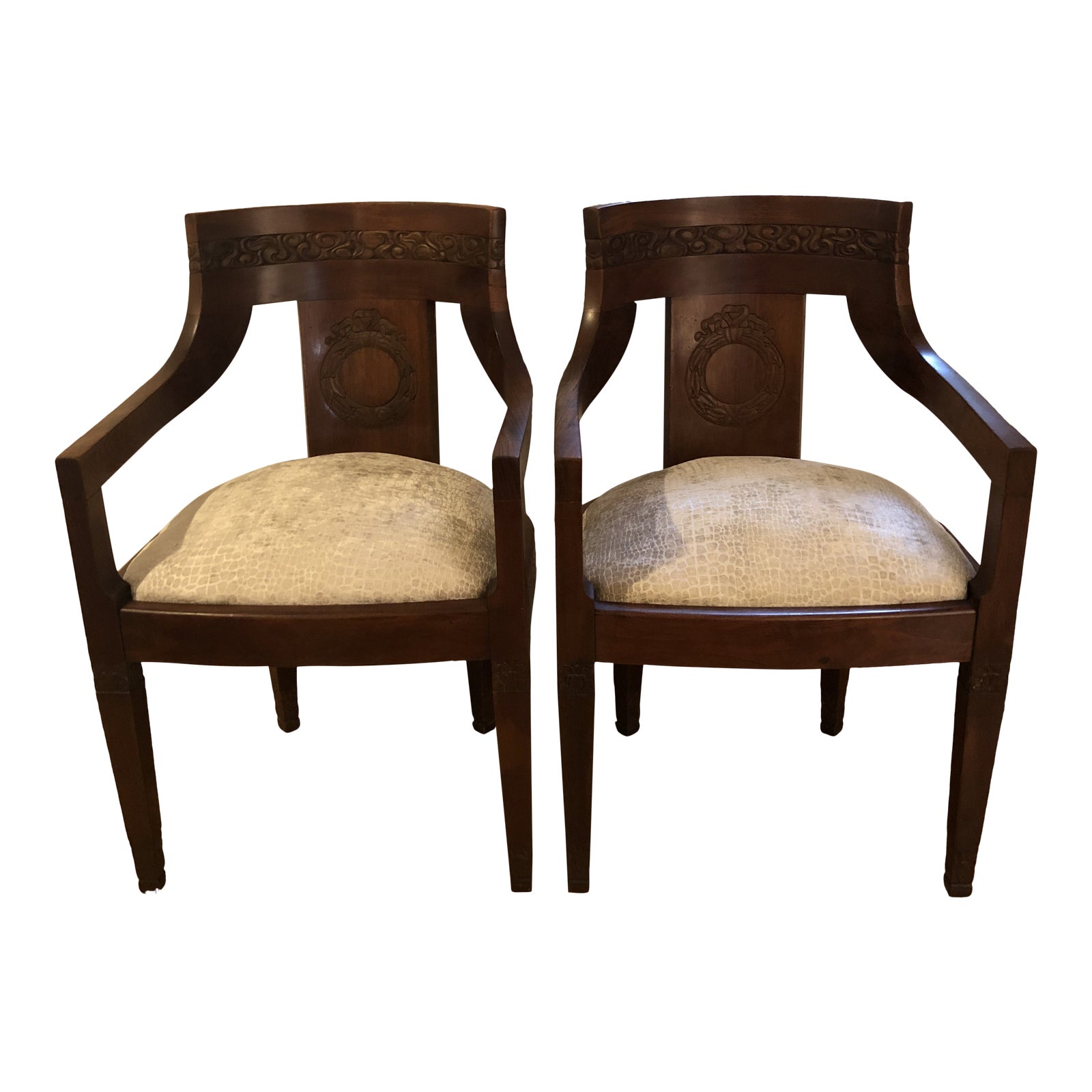 Antique Hand Carved Empire Barrel Back Chairs a Pair Chairish