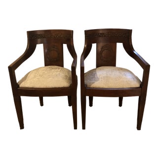 Antique Hand Carved Empire Barrel Back Chairs - a Pair For Sale