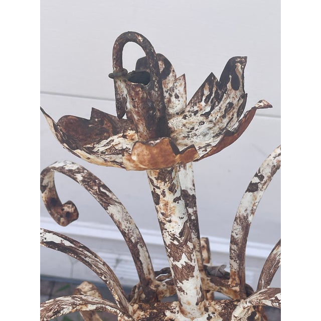 Antque Tole Metal Distressed Rusted French Chandelier For Sale - Image 4 of 7