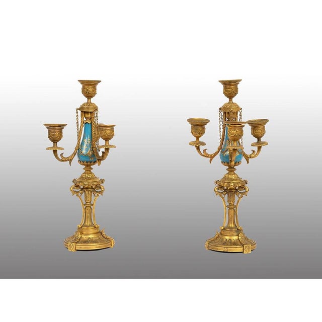 Antique 19th Century Napoleon III Candlesticks in Gilded Bronze and Sèvres Porcelain, France, Set of 2 For Sale - Image 5 of 5