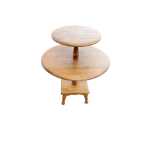 1970s Three Tier Occasional Accent Side Table in Solid Wood For Sale - Image 9 of 9